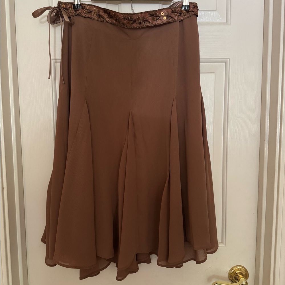 Worthington Tan A-Line Skirt with Decorative Waistband